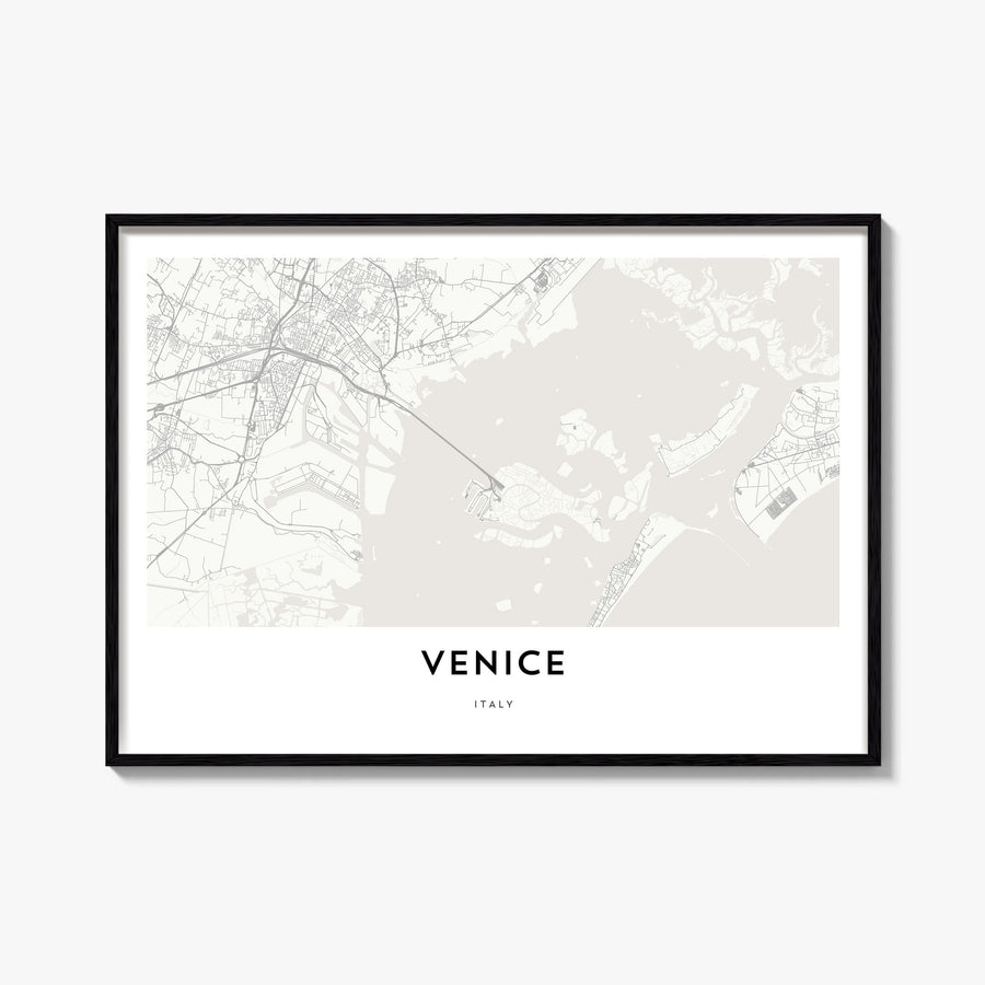 Venice black & white map poster of Italy – horizontal wall art, unframed print shown in interior mockup