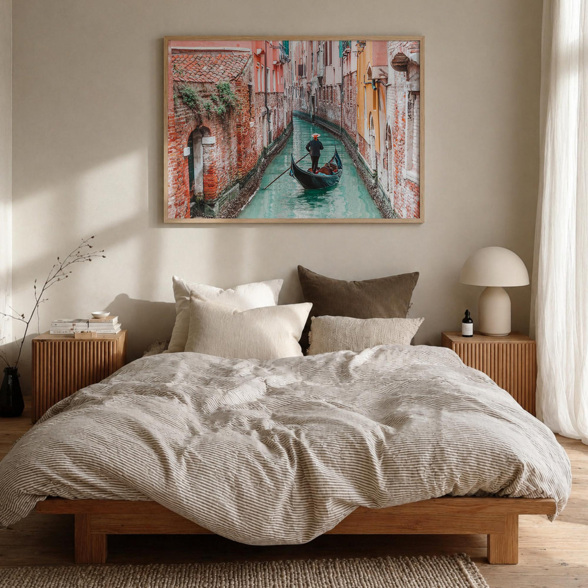 Venice colorful photo poster of Italy – horizontal wall art in natural wood frame, hanging on wall