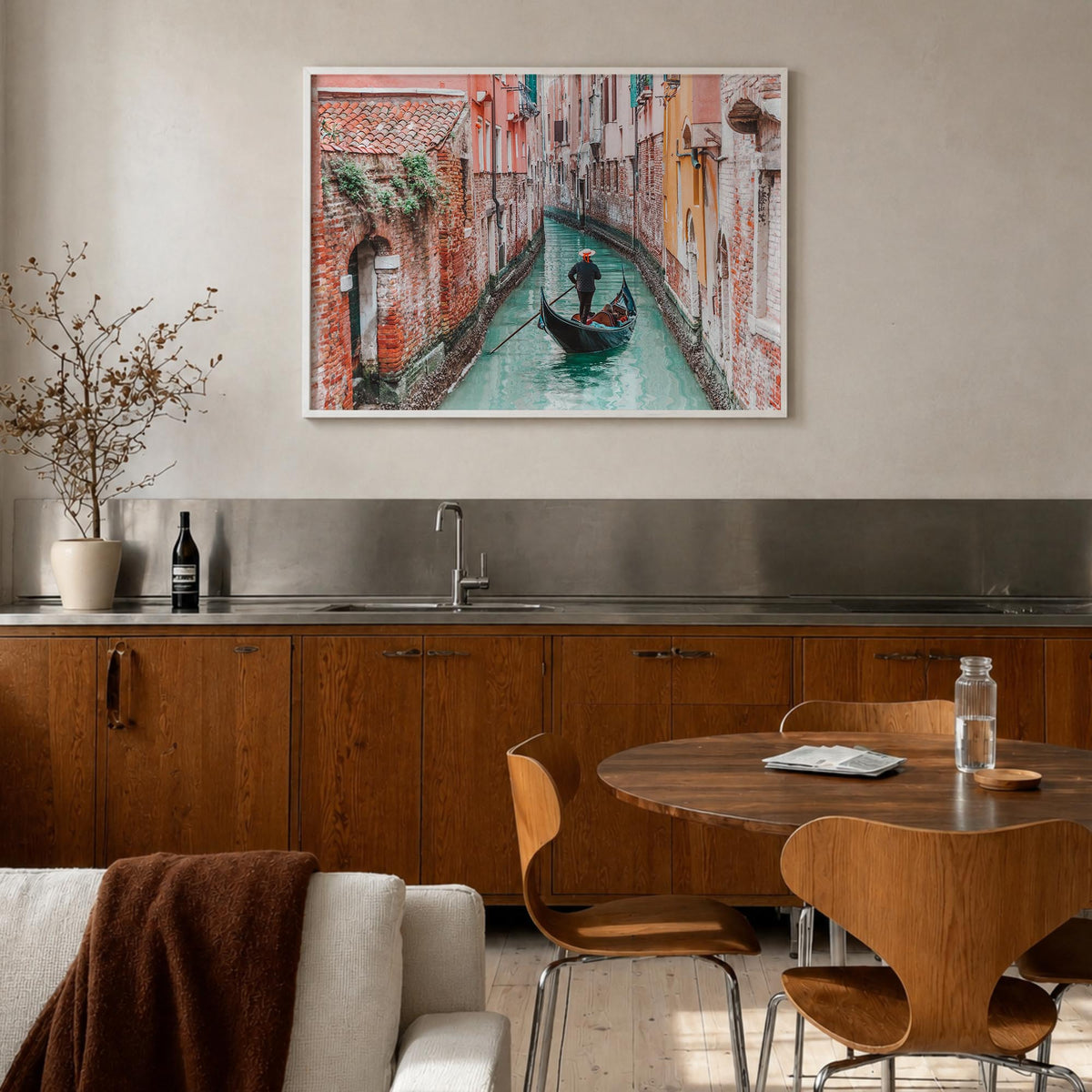 Venice colorful photo poster of Italy – horizontal wall art in white wood frame, hanging on wall