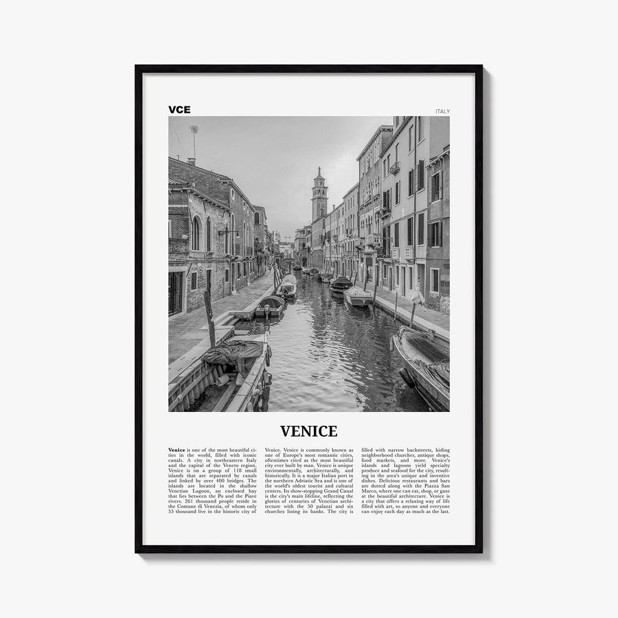 Venice no. 1 black & white newspaper poster of Italy – vertical wall art, unframed print shown in interior mockup