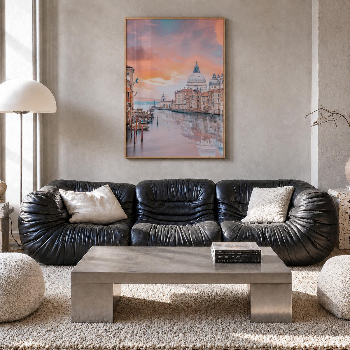Venice no. 1 colorful photo poster of Italy – vertical wall art in natural wood frame, hanging on wall