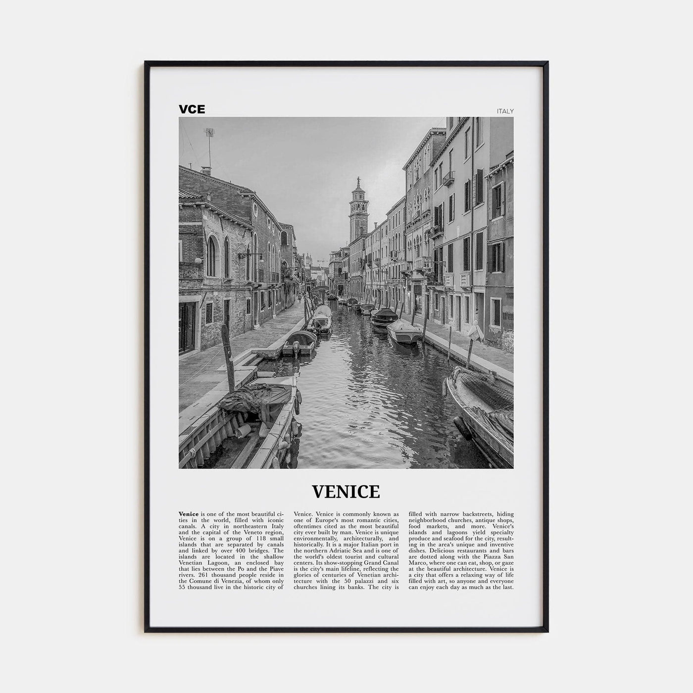 Venice No 1 Poster Black Metal / 8x12 in Nbourhood Travel B&W Poster