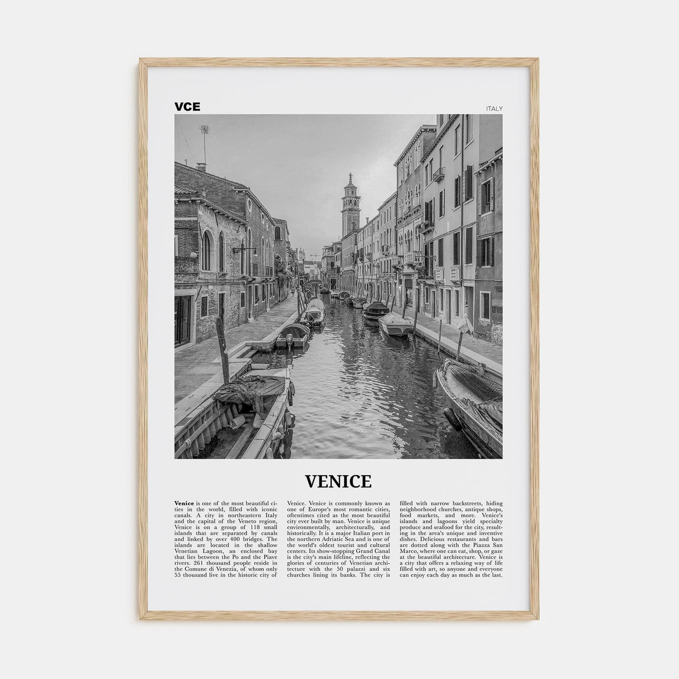 Venice No 1 Poster Natural Wood / 8x12 in Nbourhood Travel B&W Poster