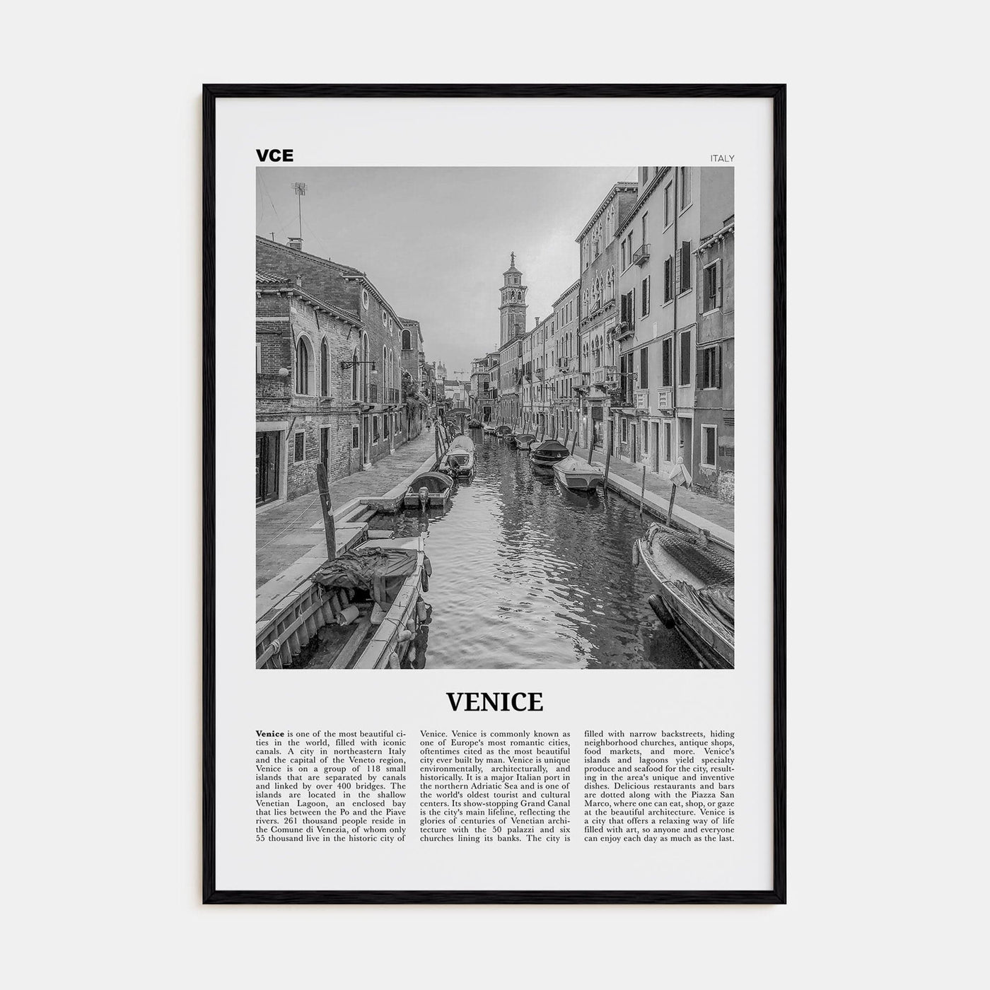 Venice No 1 Poster Black Wood / 8x12 in Nbourhood Travel B&W Poster