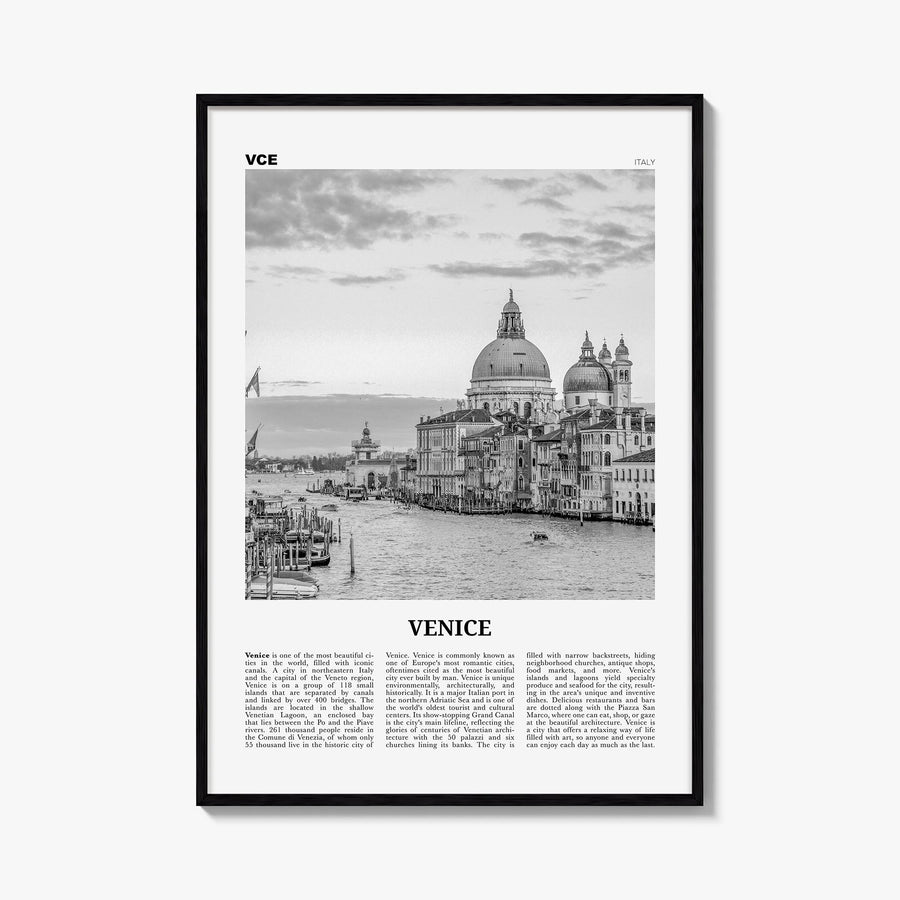 Venice no. 2 black & white newspaper poster of Italy – vertical wall art, unframed print shown in interior mockup