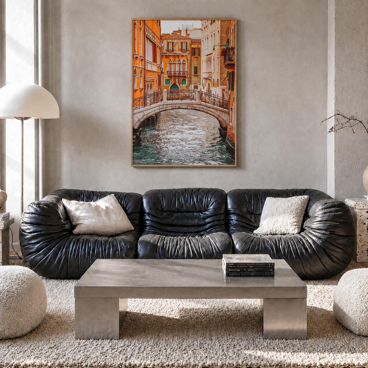 Venice no. 2 colorful photo poster of Italy – vertical wall art in natural wood frame, hanging on wall