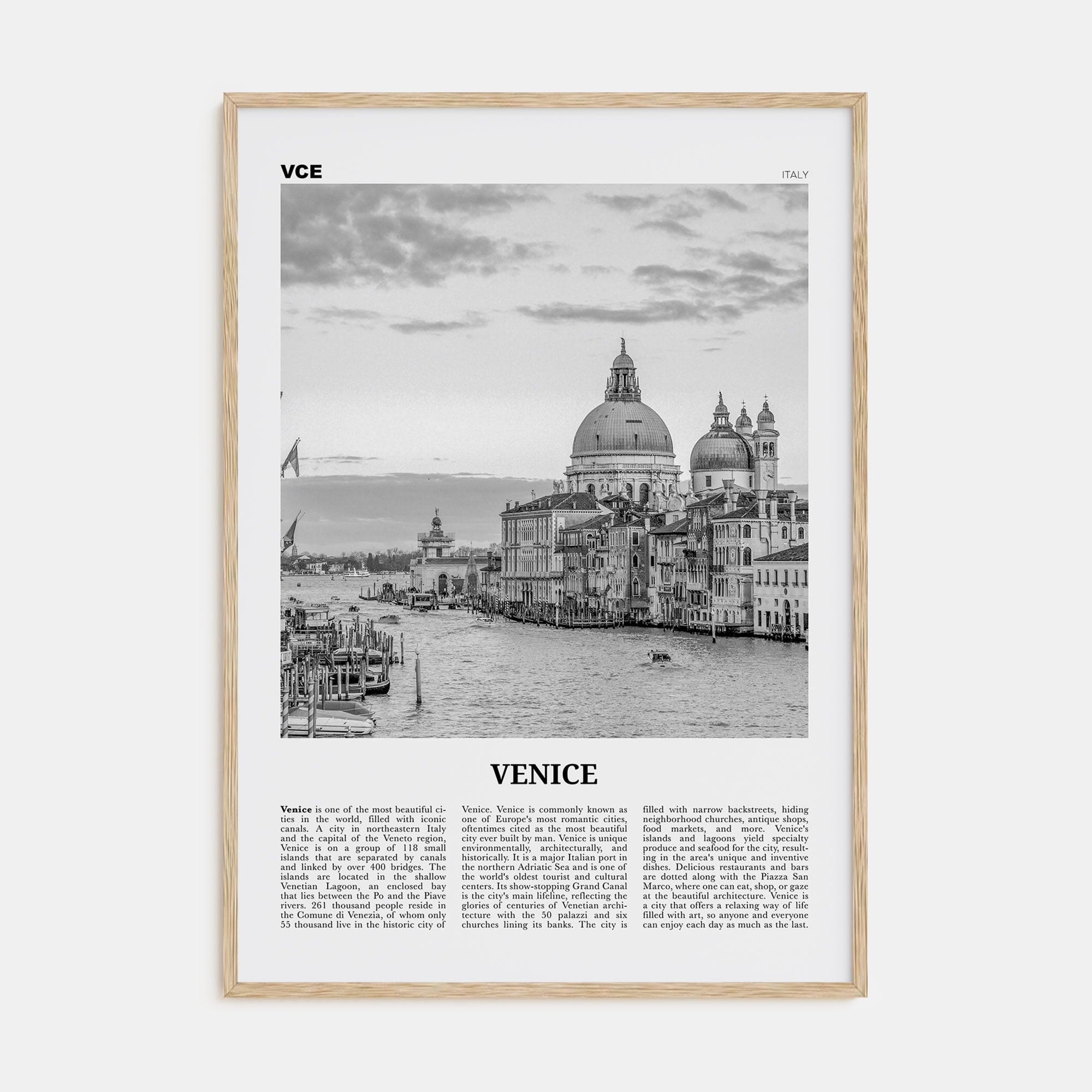 Venice No 2 Poster Natural Wood / 8x12 in Nbourhood Travel B&W Poster