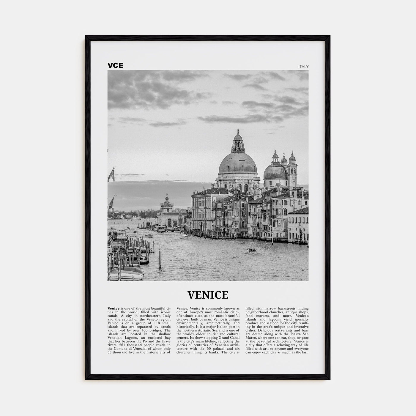 Venice No 2 Poster Black Wood / 8x12 in Nbourhood Travel B&W Poster