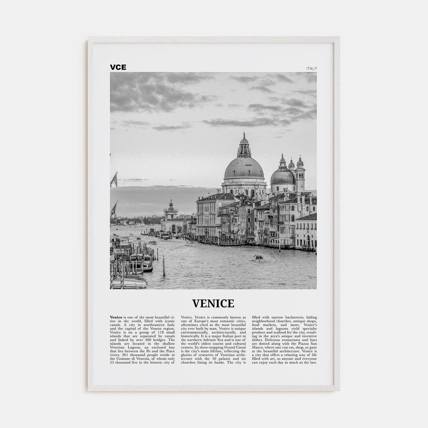 Venice No 2 Poster White Wood / 8x12 in Nbourhood Travel B&W Poster