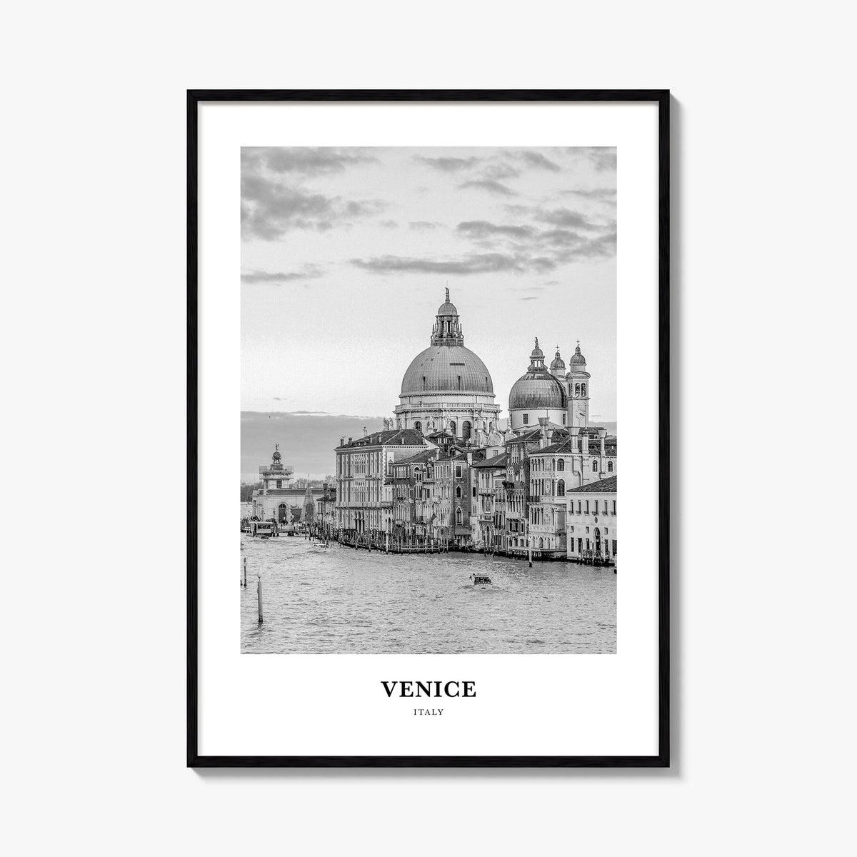 Venice no. 3 black & white classic poster of Italy – vertical wall art, unframed print shown in interior mockup