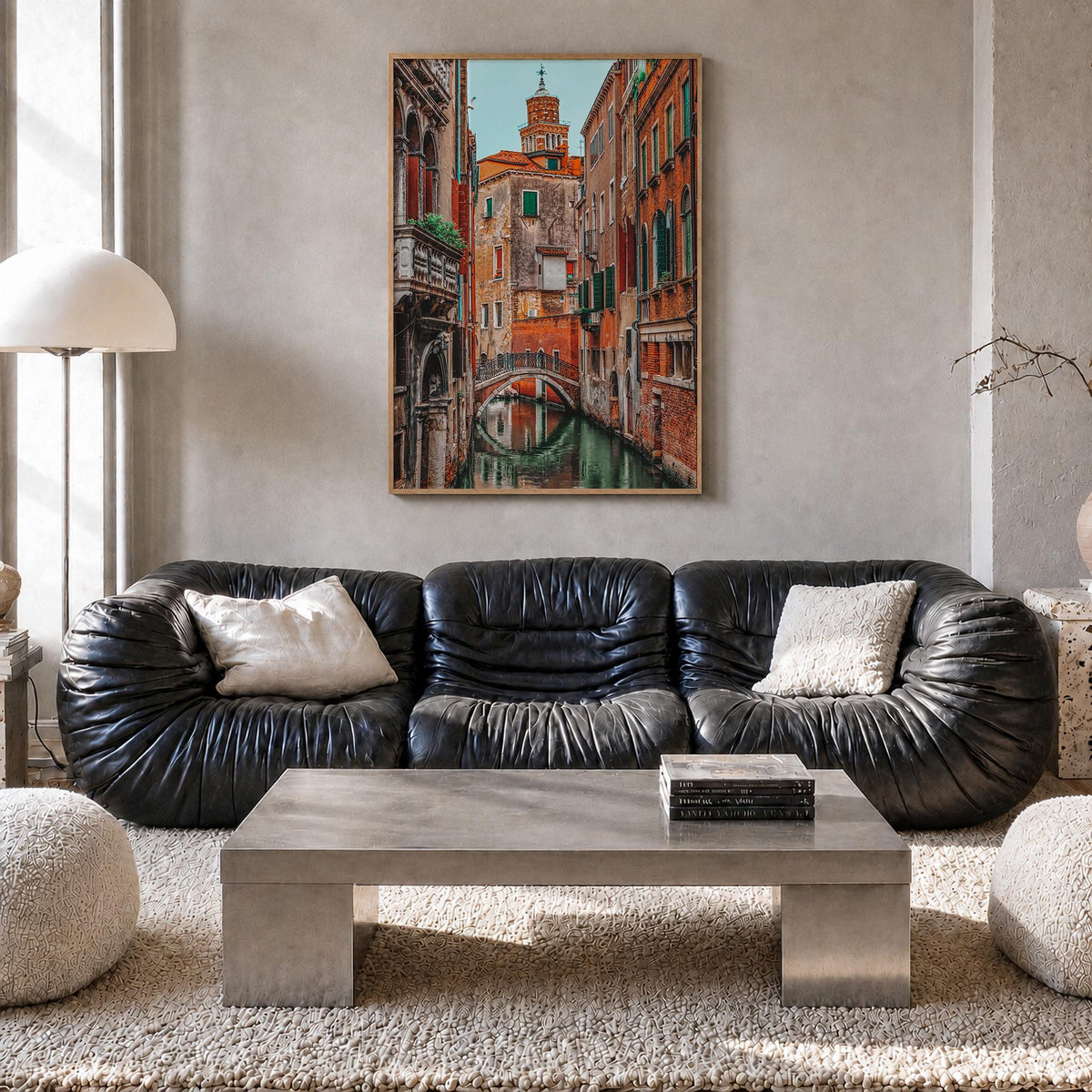 Venice no. 3 colorful photo poster of Italy – vertical wall art in natural wood frame, hanging on wall