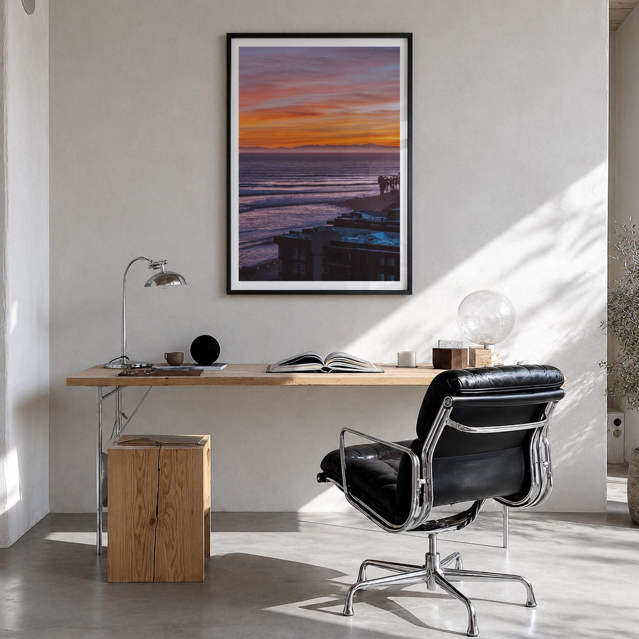 Ventura County colorful photo poster of California, USA – vertical wall art in black wood frame with white border, hanging on