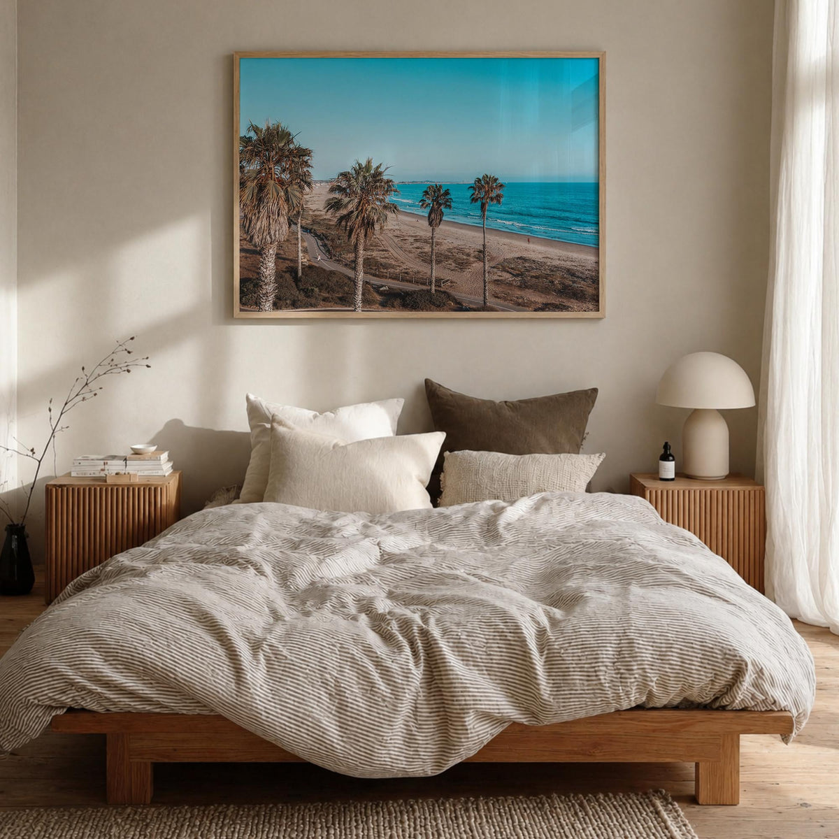 Ventura County colorful photo poster of California, USA – horizontal wall art in natural wood frame, hanging on wall