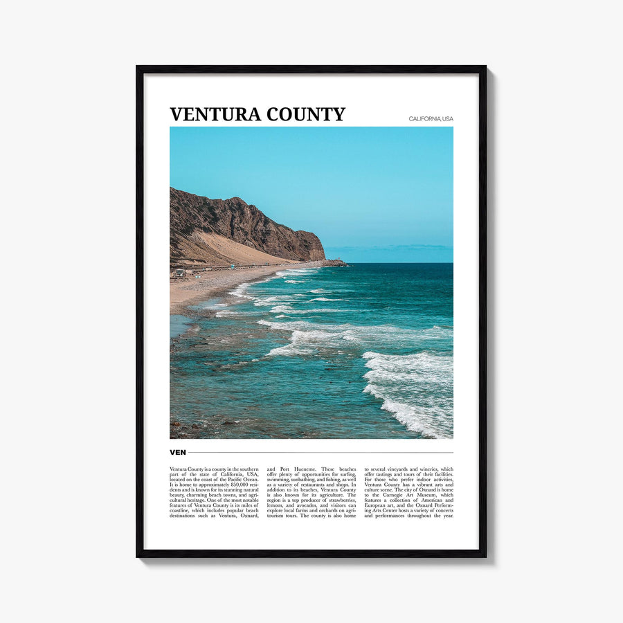 Ventura County colorful travel poster of California, USA – vertical wall art, unframed print shown in interior mockup