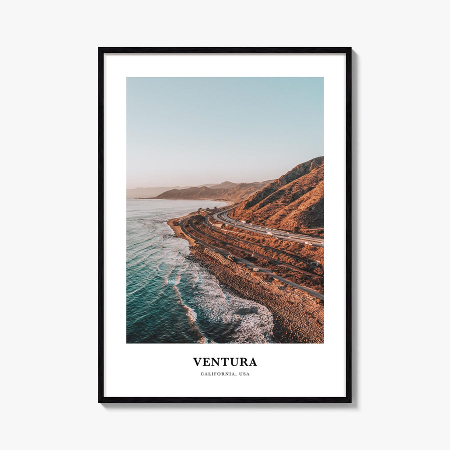 Ventura no. 1 colorful classic poster of California, USA – vertical wall art, unframed print shown in interior mockup
