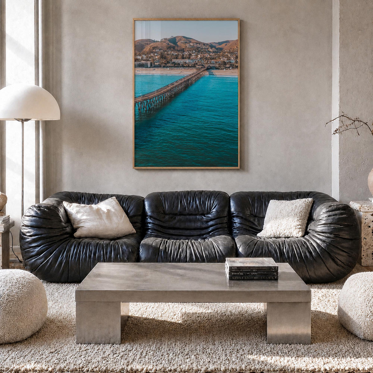 Ventura no. 1 colorful photo poster of California, USA – vertical wall art in natural wood frame, hanging on wall
