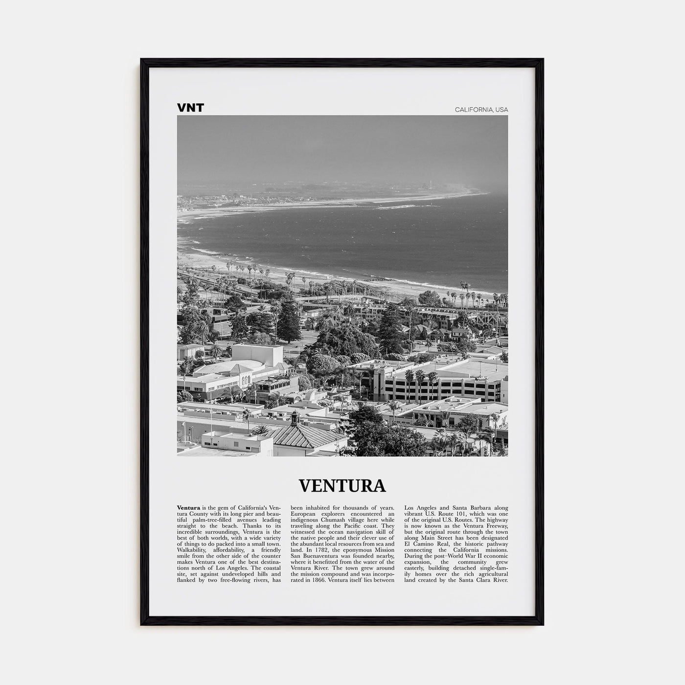 Ventura No 1 Poster Black Wood / 8x12 in Nbourhood Travel B&W Poster