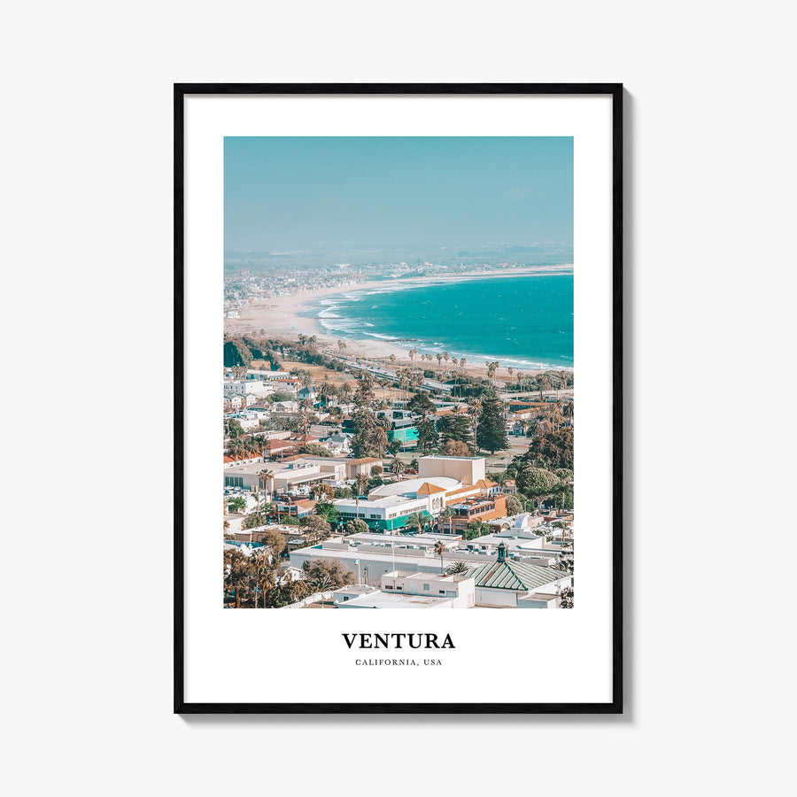Ventura no. 2 colorful classic poster of California, USA – vertical wall art, unframed print shown in interior mockup