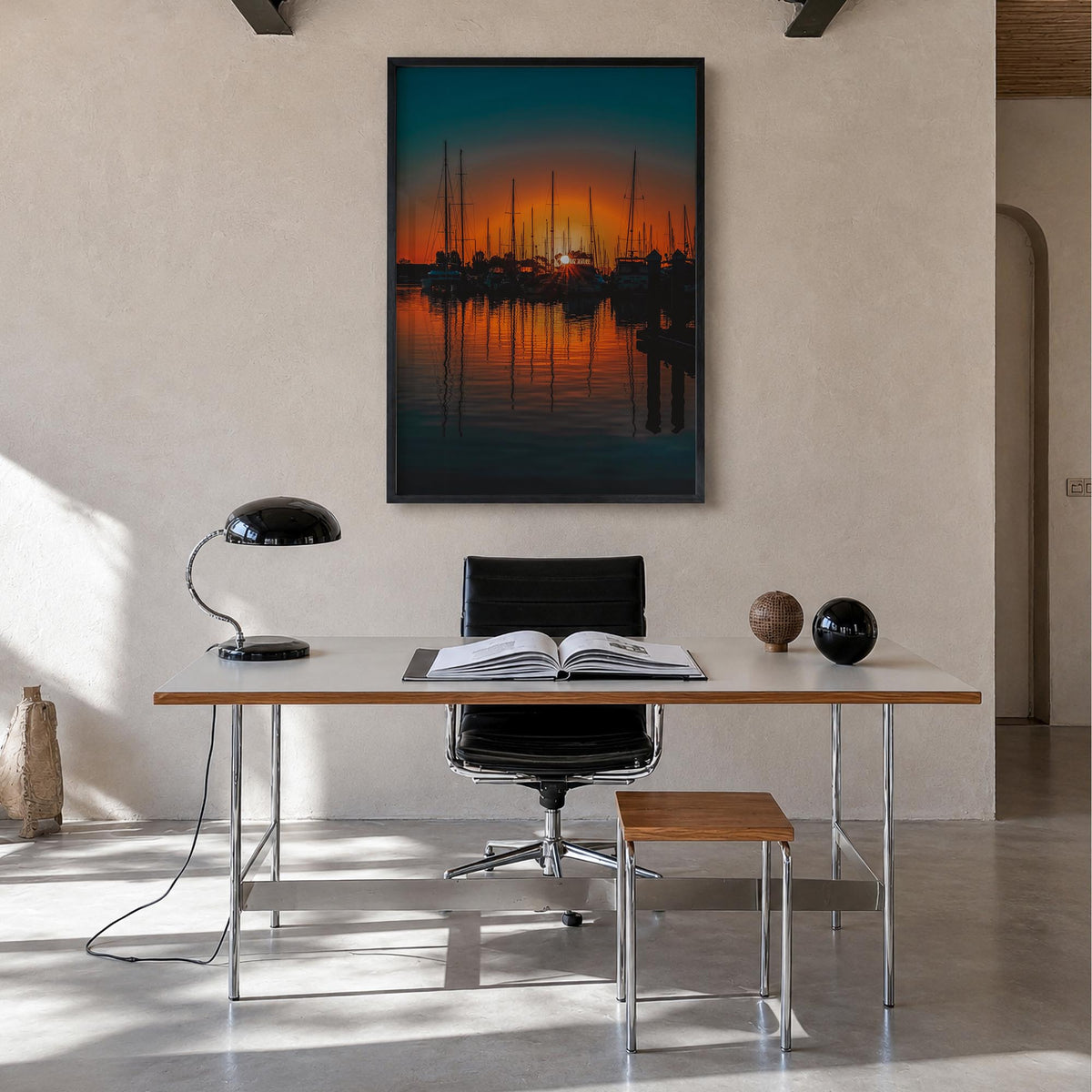Ventura no. 2 colorful photo poster of California, USA – vertical wall art in black wood frame, hanging on wall