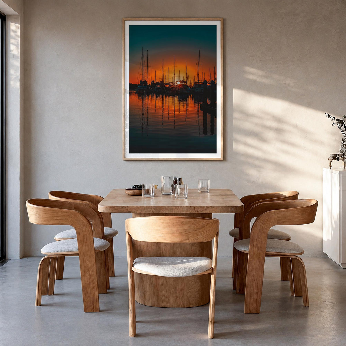Ventura no. 2 colorful photo poster of California, USA – vertical wall art in natural wood frame with white border, hanging o