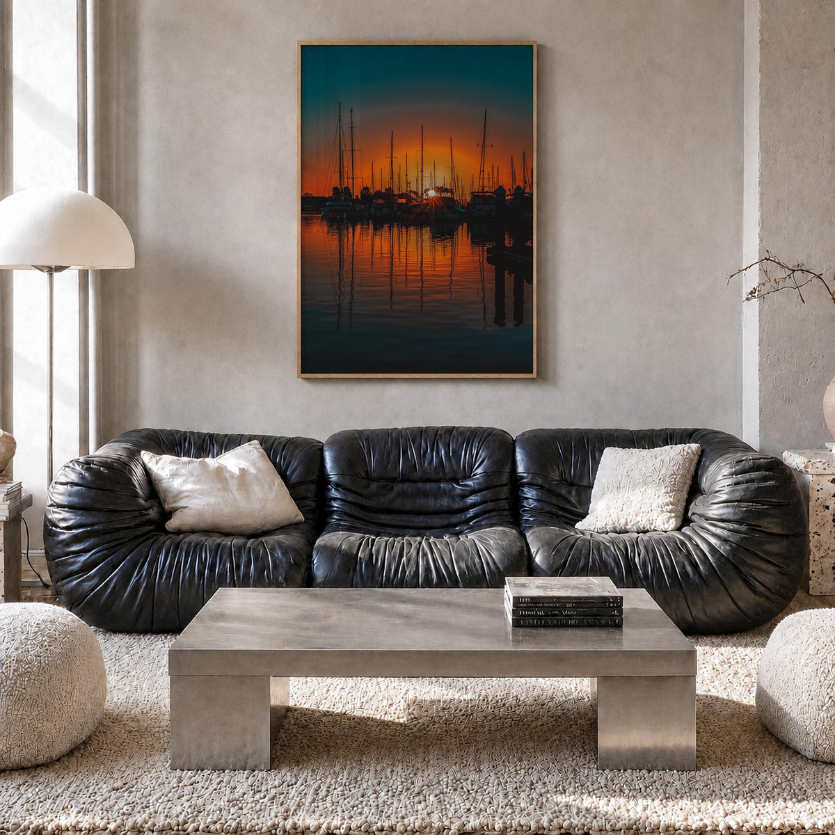 Ventura no. 2 colorful photo poster of California, USA – vertical wall art in natural wood frame, hanging on wall