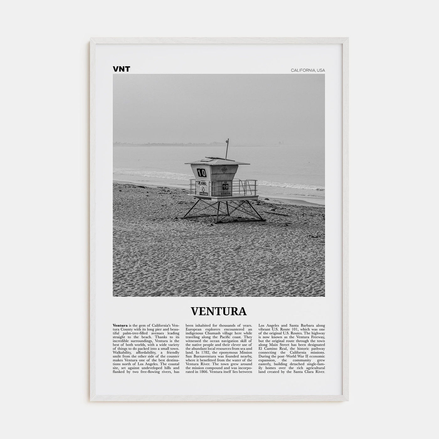 Ventura No 2 Poster White Wood / 8x12 in Nbourhood Travel B&W Poster