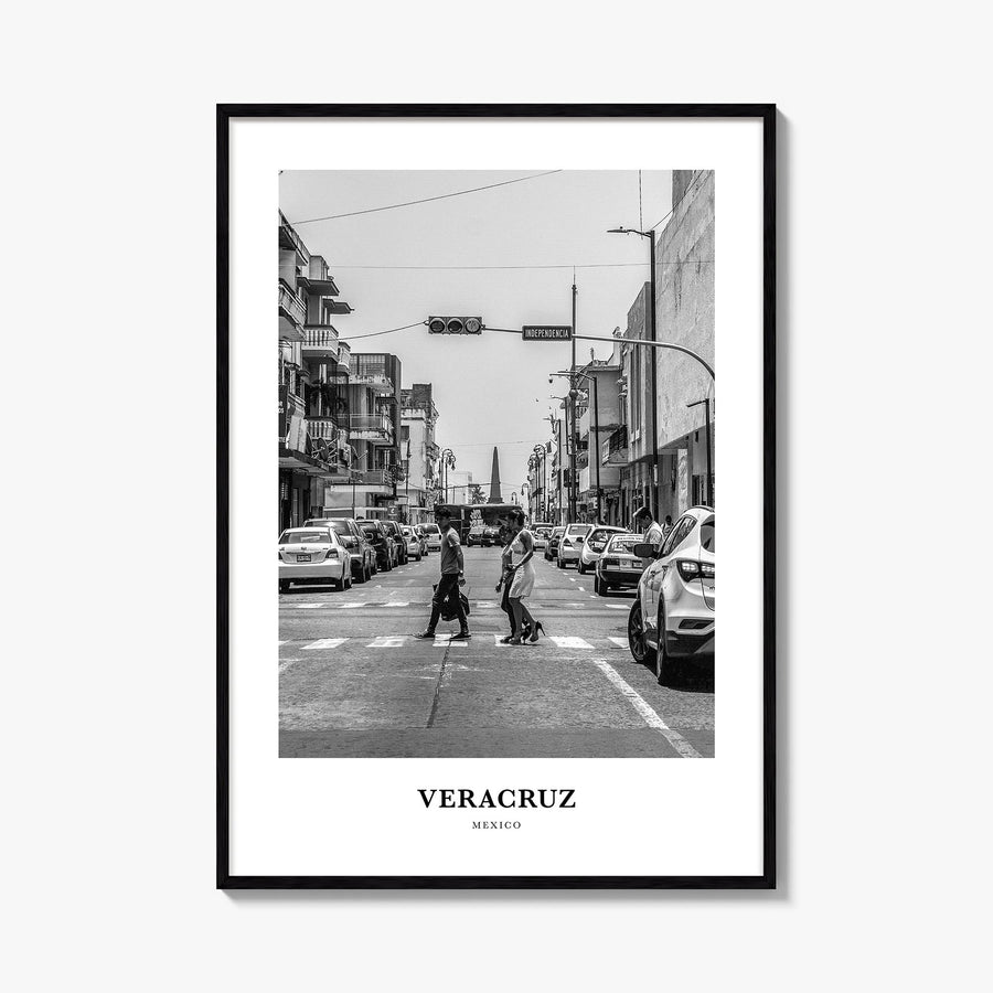 Veracruz black & white classic poster of Mexico – vertical wall art, unframed print shown in interior mockup