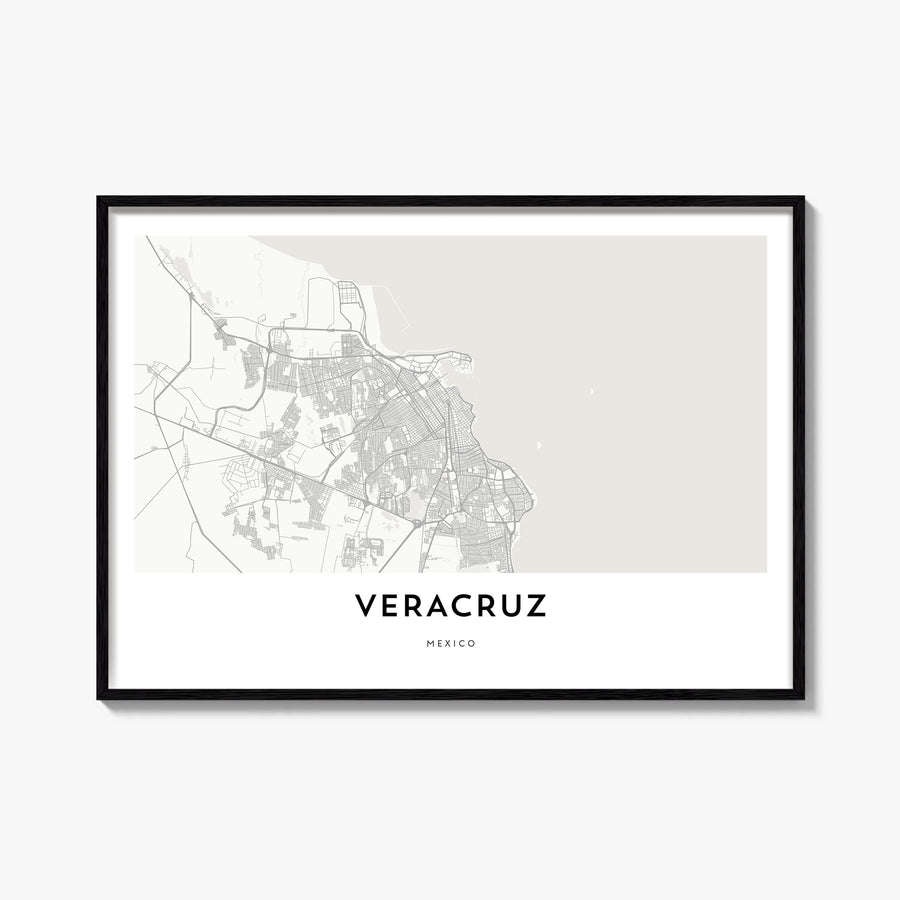 Veracruz black & white map poster of Mexico – horizontal wall art, unframed print shown in interior mockup