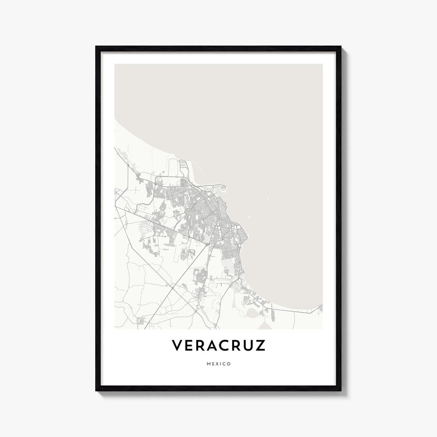 Veracruz black & white map poster of Mexico – vertical wall art, unframed print shown in interior mockup