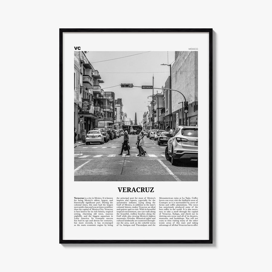 Veracruz black & white newspaper poster of Mexico – vertical wall art, unframed print shown in interior mockup