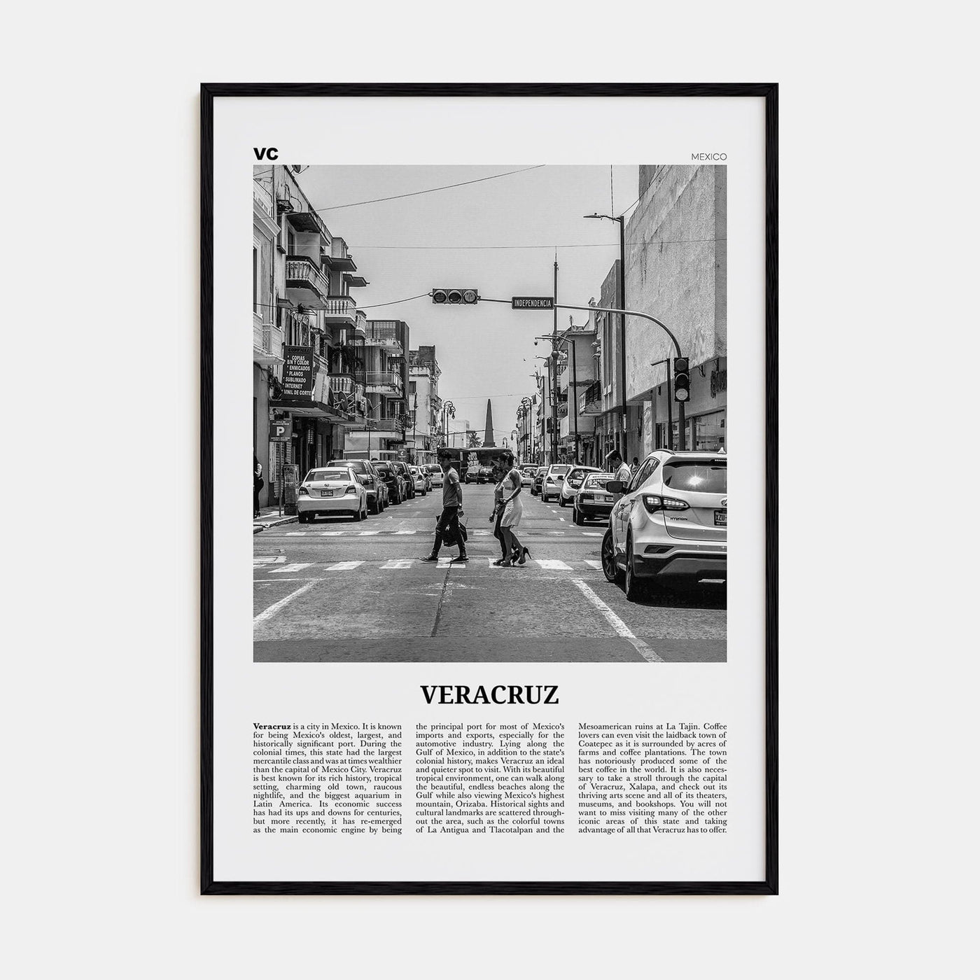 Veracruz Poster Black Wood / 8x12 in Nbourhood Travel B&W Poster