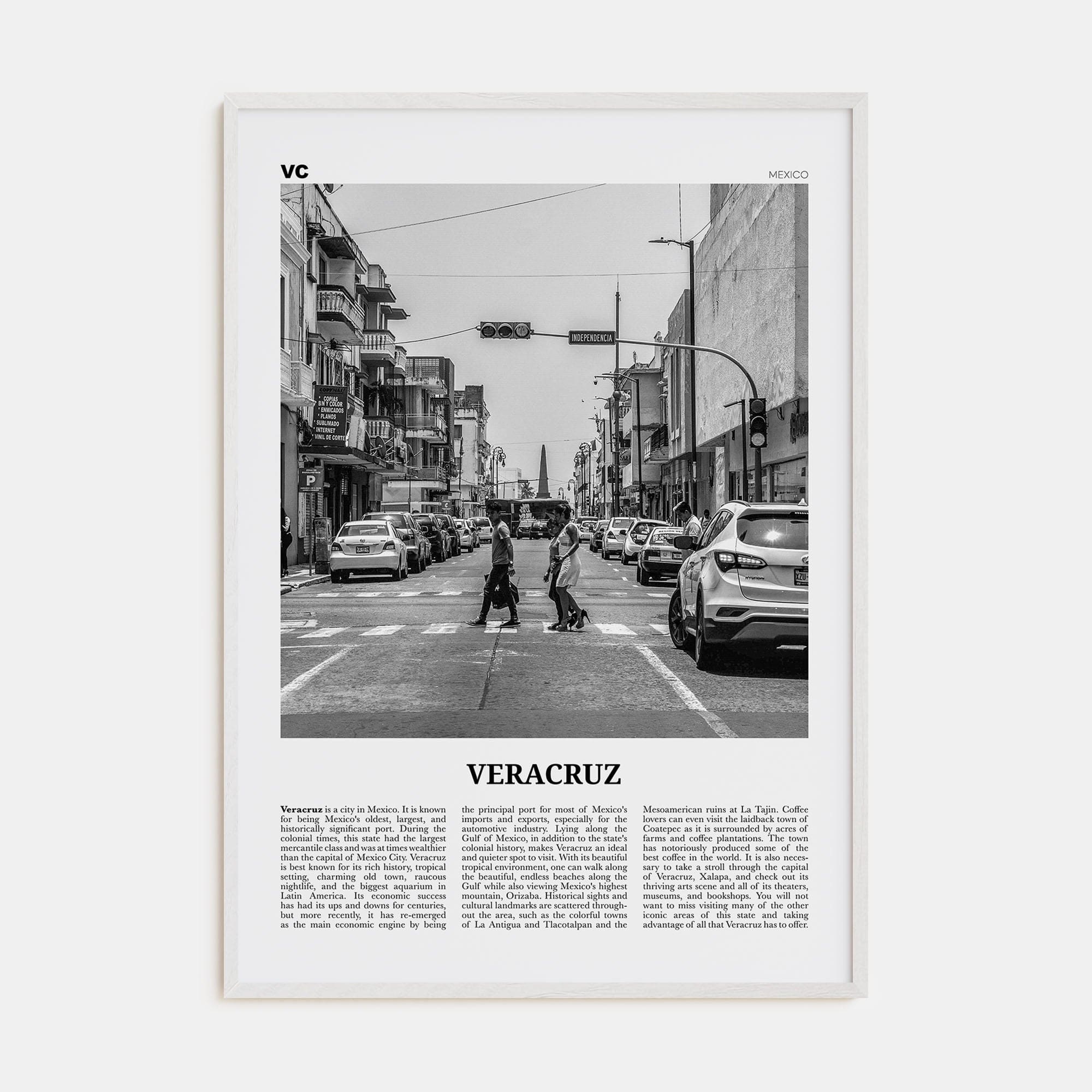 Veracruz Poster White Wood / 8x12 in Nbourhood Travel B&W Poster