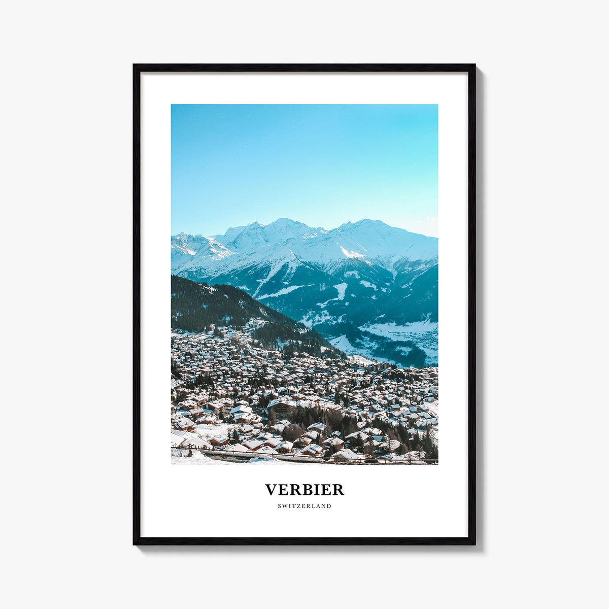 Verbier colorful classic poster of Switzerland – vertical wall art, unframed print shown in interior mockup