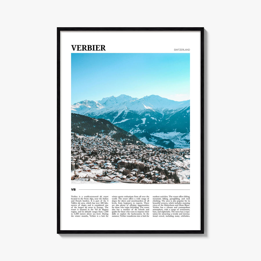 Verbier colorful travel poster of Switzerland – vertical wall art, unframed print shown in interior mockup