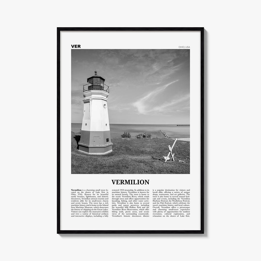 Vermilion black & white newspaper poster of Ohio, USA – vertical wall art, unframed print shown in interior mockup