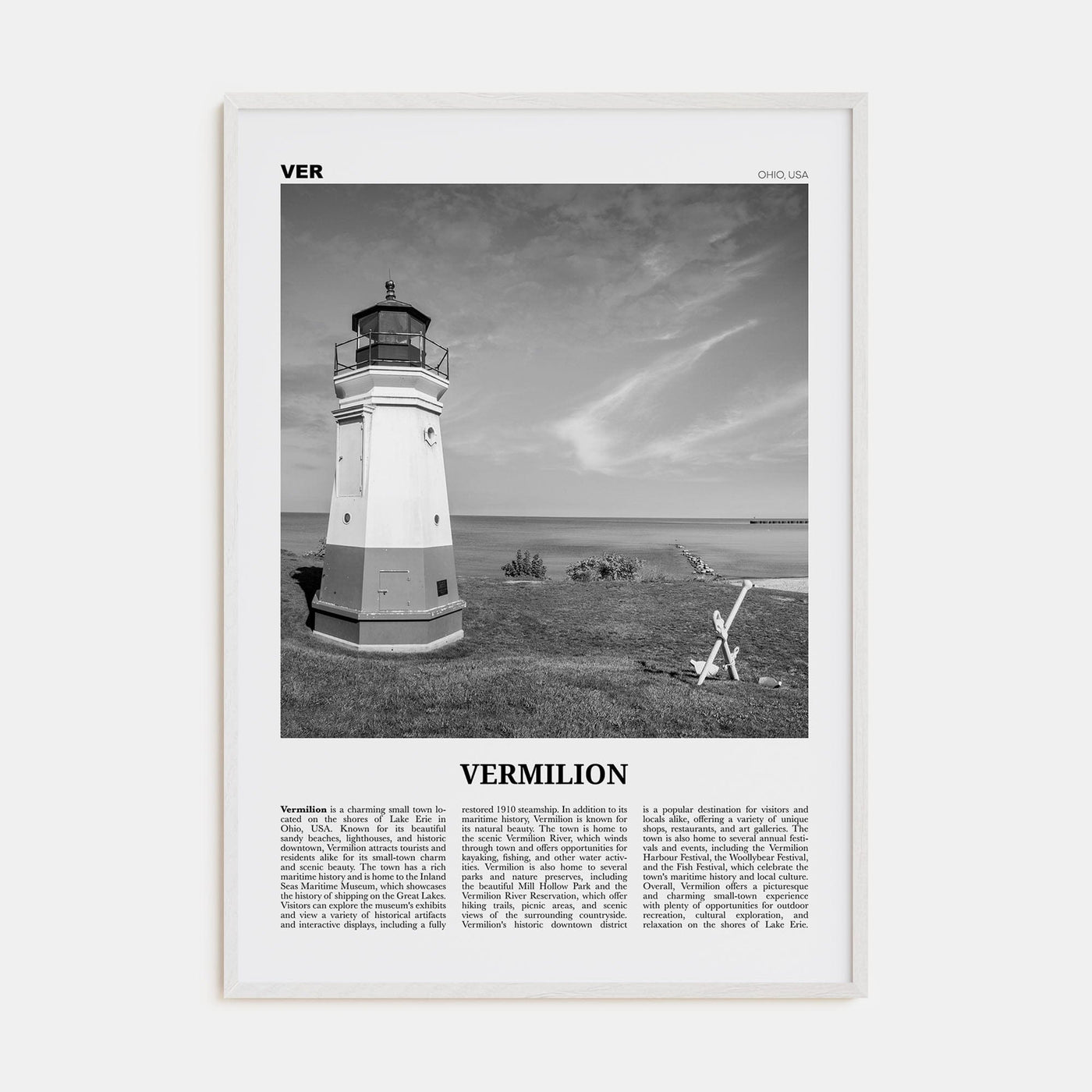 Vermilion Poster White Wood / 8x12 in Nbourhood Travel B&W Poster