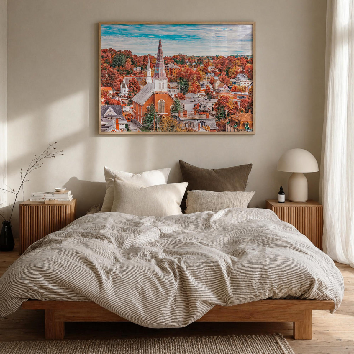 Vermont colorful photo poster of United States – horizontal wall art in natural wood frame, hanging on wall