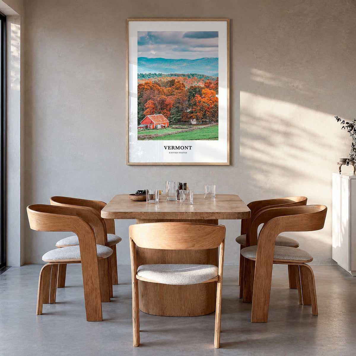 Vermont no. 1 colorful classic poster of United States – vertical wall art in natural wood frame, hanging on wall