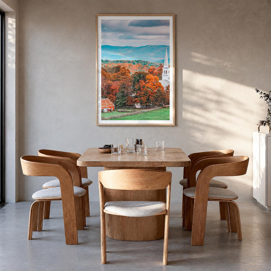 Vermont no. 1 colorful photo poster of United States – vertical wall art in natural wood frame with white border, hanging on 