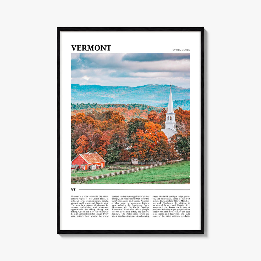 Vermont no. 1 colorful travel poster of United States – vertical wall art, unframed print shown in interior mockup