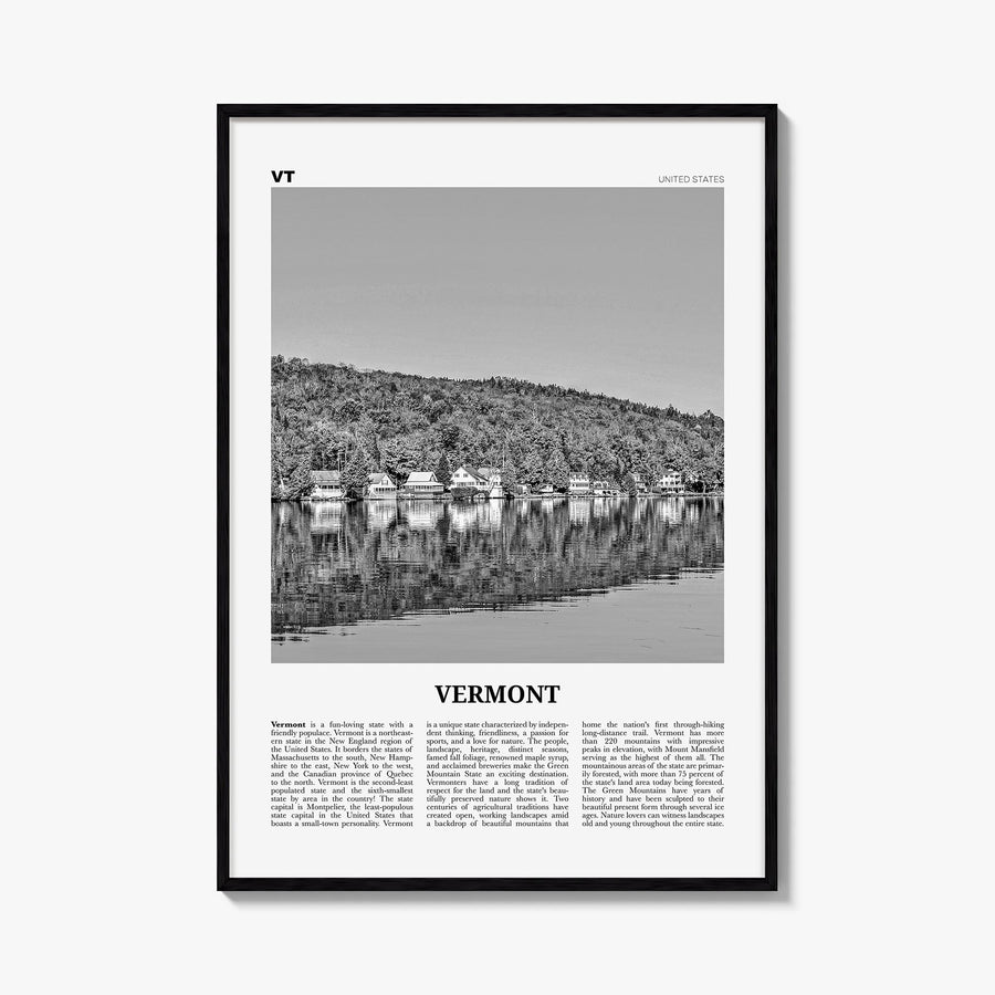 Vermont no. 3 black & white newspaper poster of United States – vertical wall art, unframed print shown in interior mockup