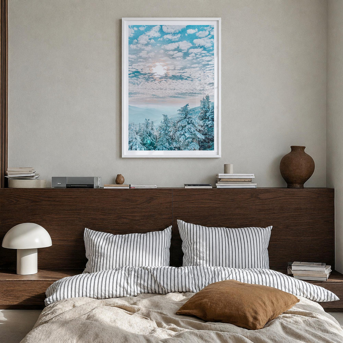 Vermont no. 3 colorful photo poster of United States – vertical wall art in white wood frame with white border, hanging on wa