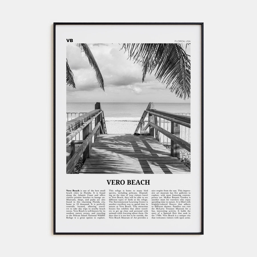 Vero Beach Poster Black Metal / 8x12 in Nbourhood Travel B&W Poster