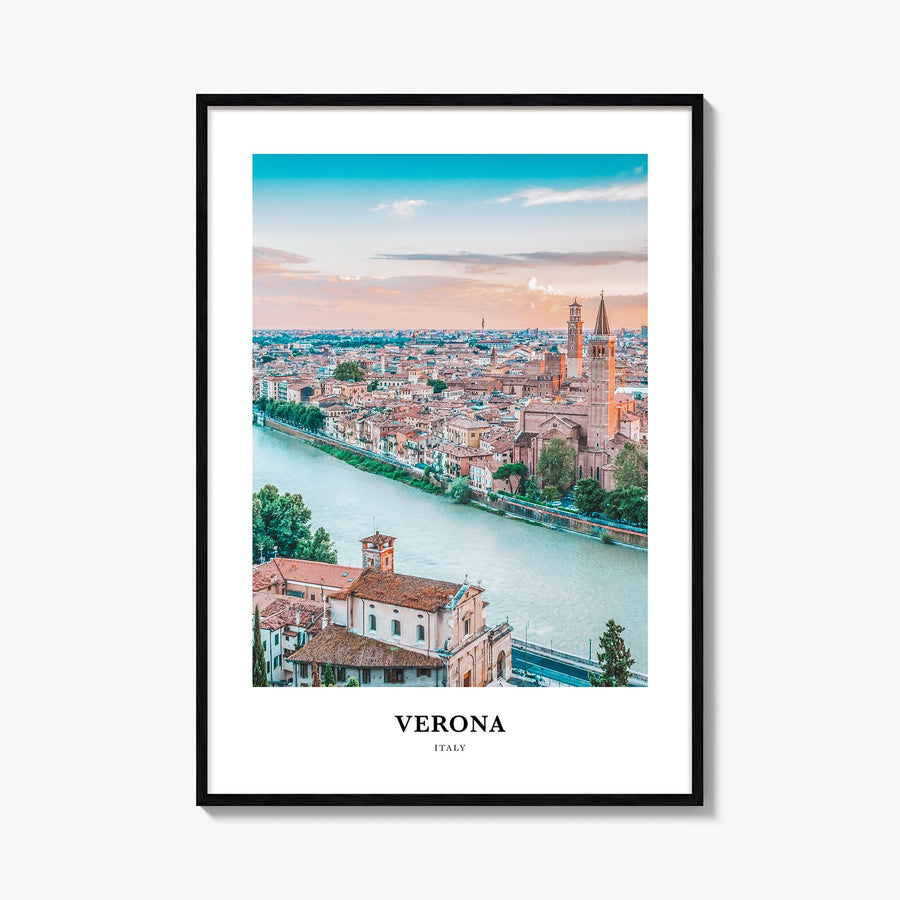 Verona colorful classic poster of Italy – vertical wall art, unframed print shown in interior mockup