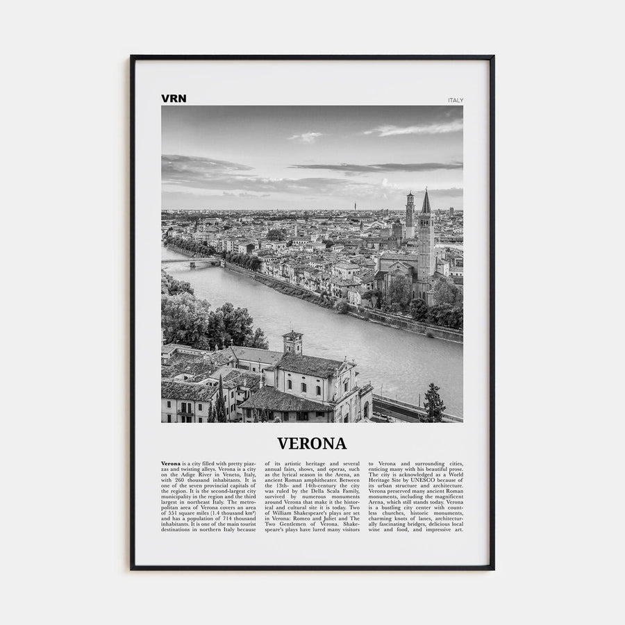 Verona No 1 Poster Black Metal / 8x12 in Nbourhood Travel B&W Poster