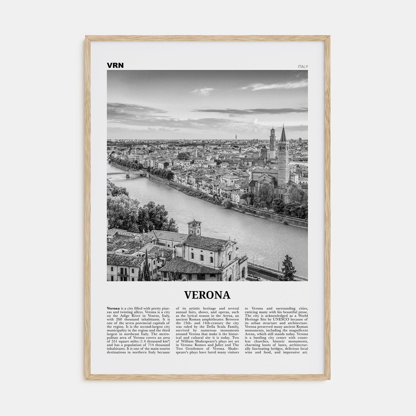 Verona No 1 Poster Natural Wood / 8x12 in Nbourhood Travel B&W Poster