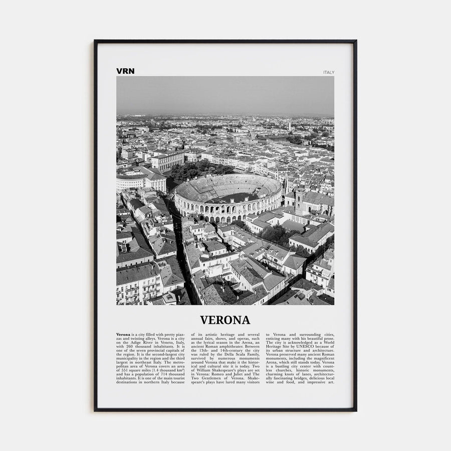 Verona No 2 Poster Black Metal / 8x12 in Nbourhood Travel B&W Poster