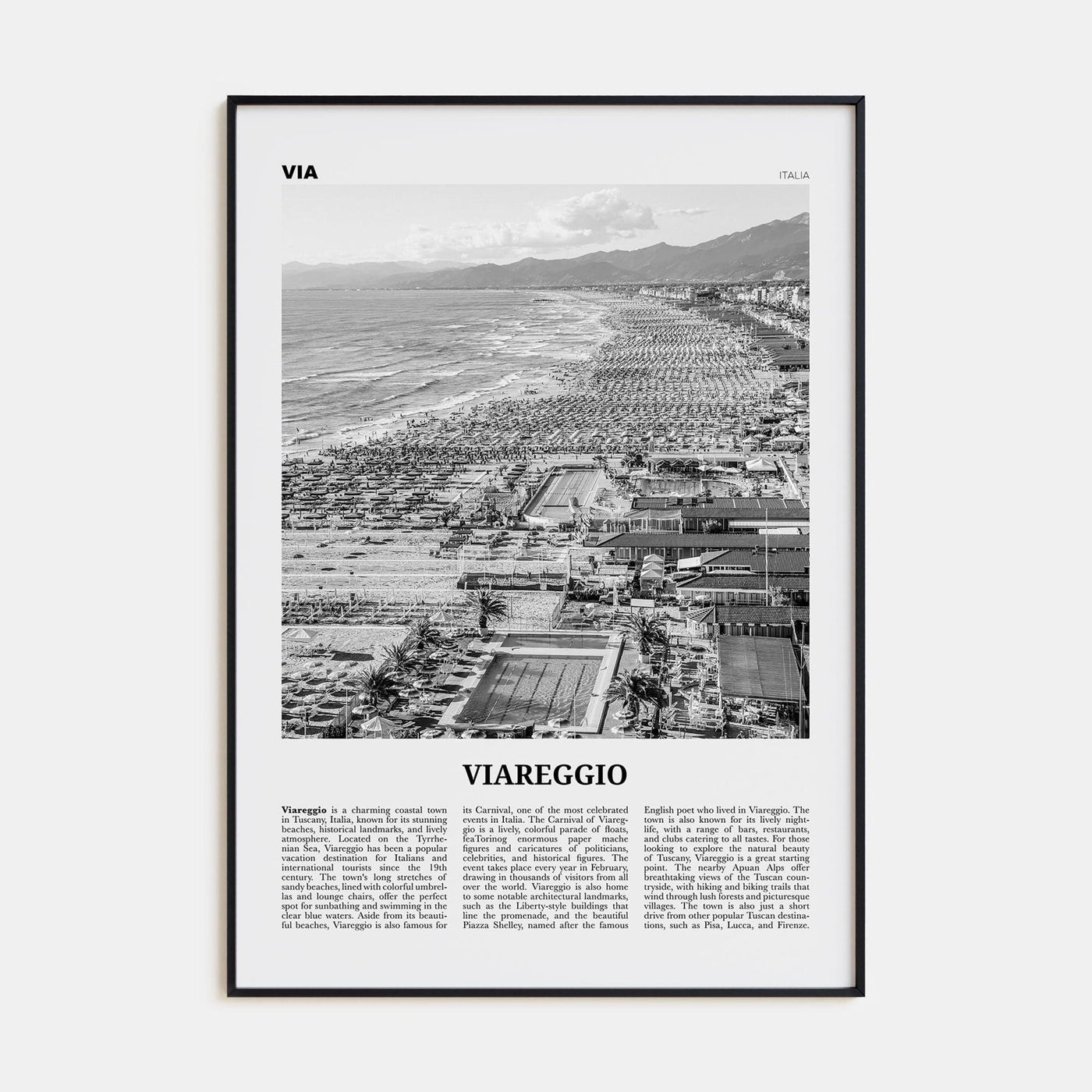 Viareggio Poster Black Metal / 8x12 in Nbourhood Travel B&W Poster