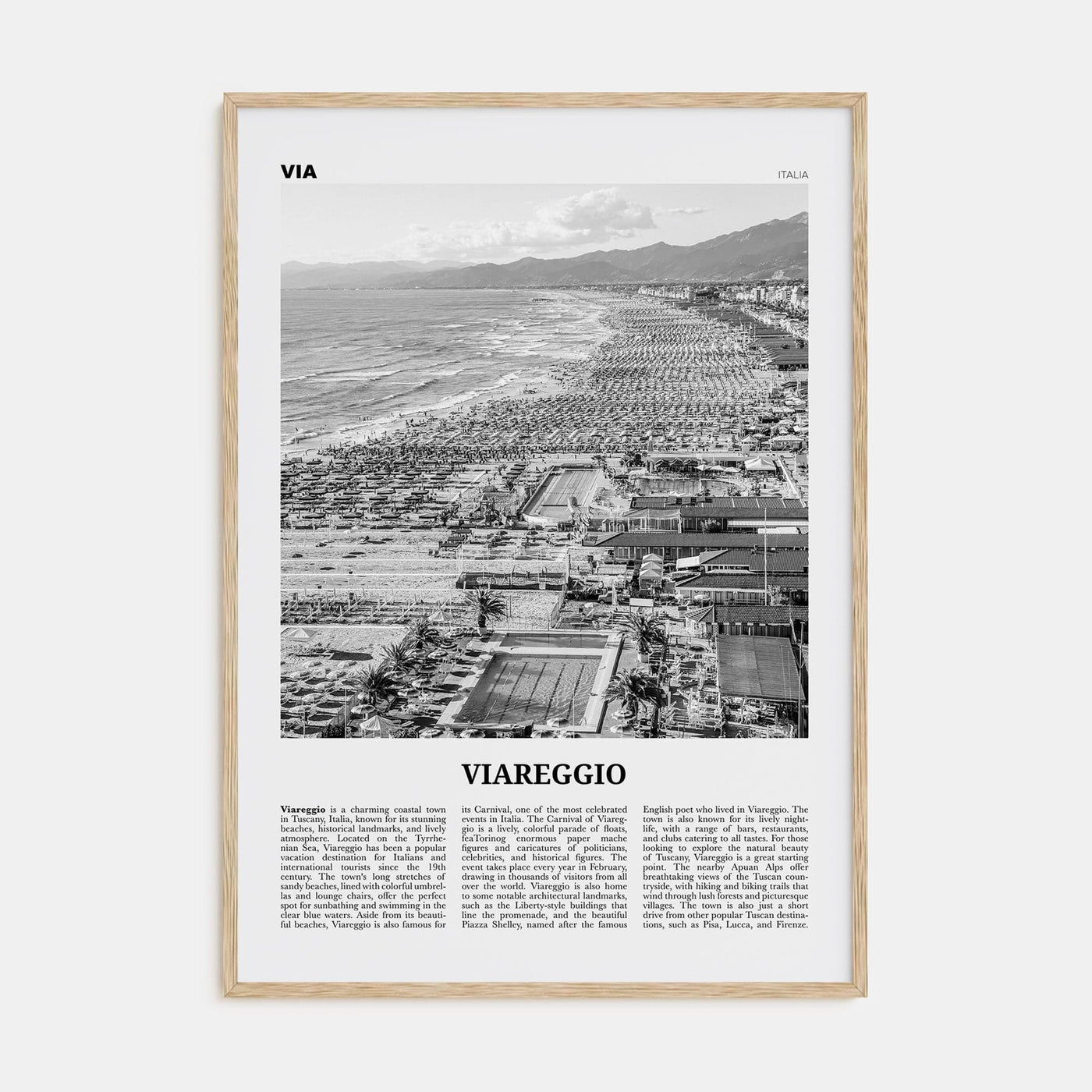 Viareggio Poster Natural Wood / 8x12 in Nbourhood Travel B&W Poster