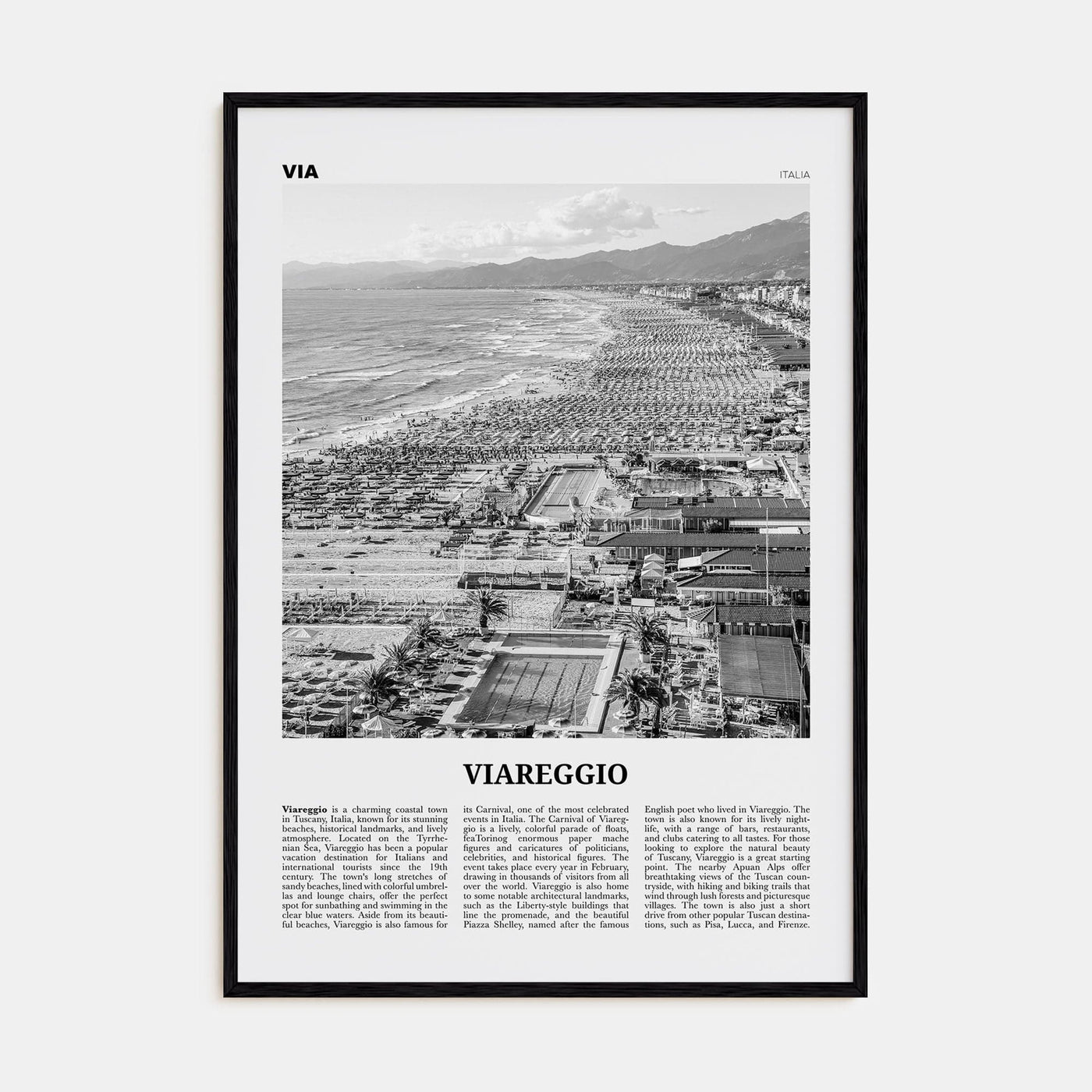 Viareggio Poster Black Wood / 8x12 in Nbourhood Travel B&W Poster